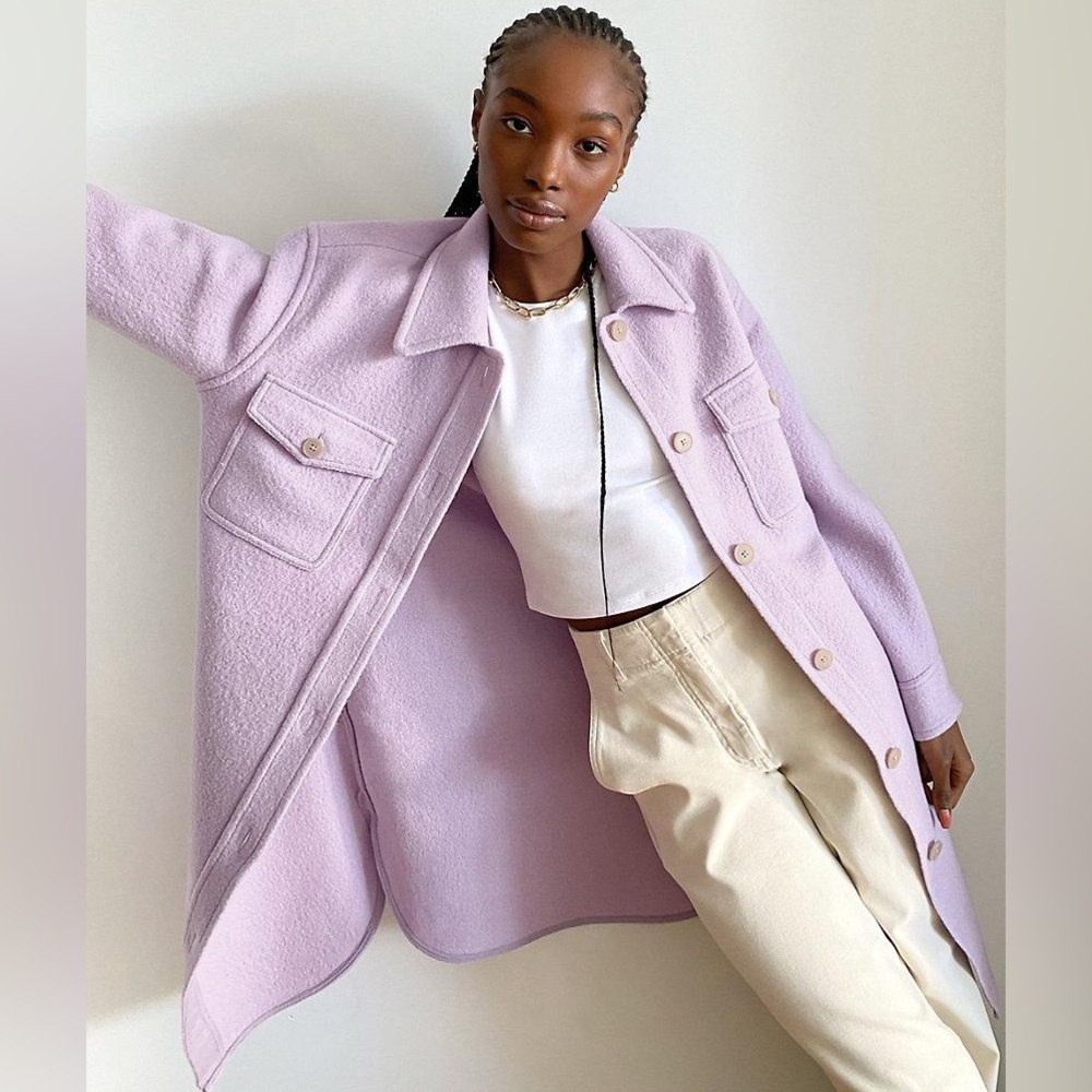 Lilac Wool Blend Shacket Coat - Women's Jacket